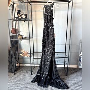 Black Sequin Halter Neck